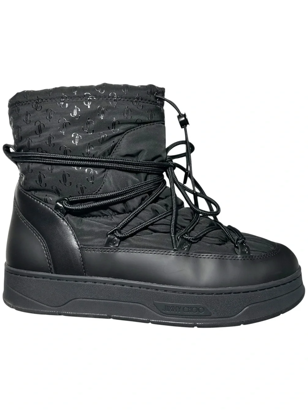 Jimmy Choo Black Wanaka Logo Shell Leather Snow Ankle Boots size 40.5 US 10.5